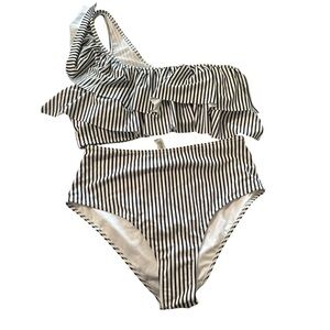 VIMPUNEC Ruffle One Shoulder Swimsuits for Women Cute High Waisted Two Piece